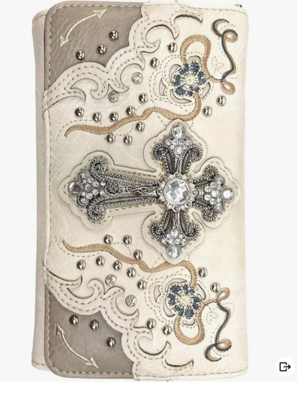 Zelris Floral Poppy Cross Western Women Crossbody Wrist Trifold Wallet